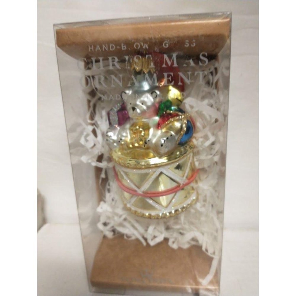 Koronex Little Drummer Teddy Bear Glass Hand-Painted Ornament NIB 3-4"